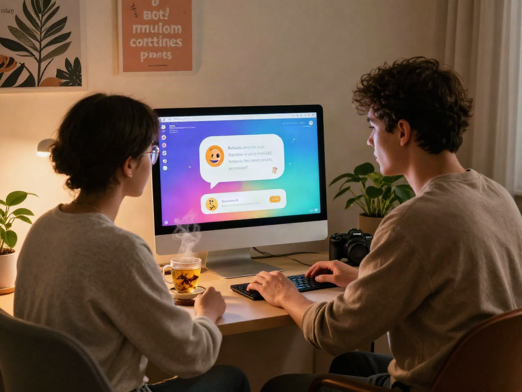 Engaging free ai sex chat experience in a cozy home office setting.